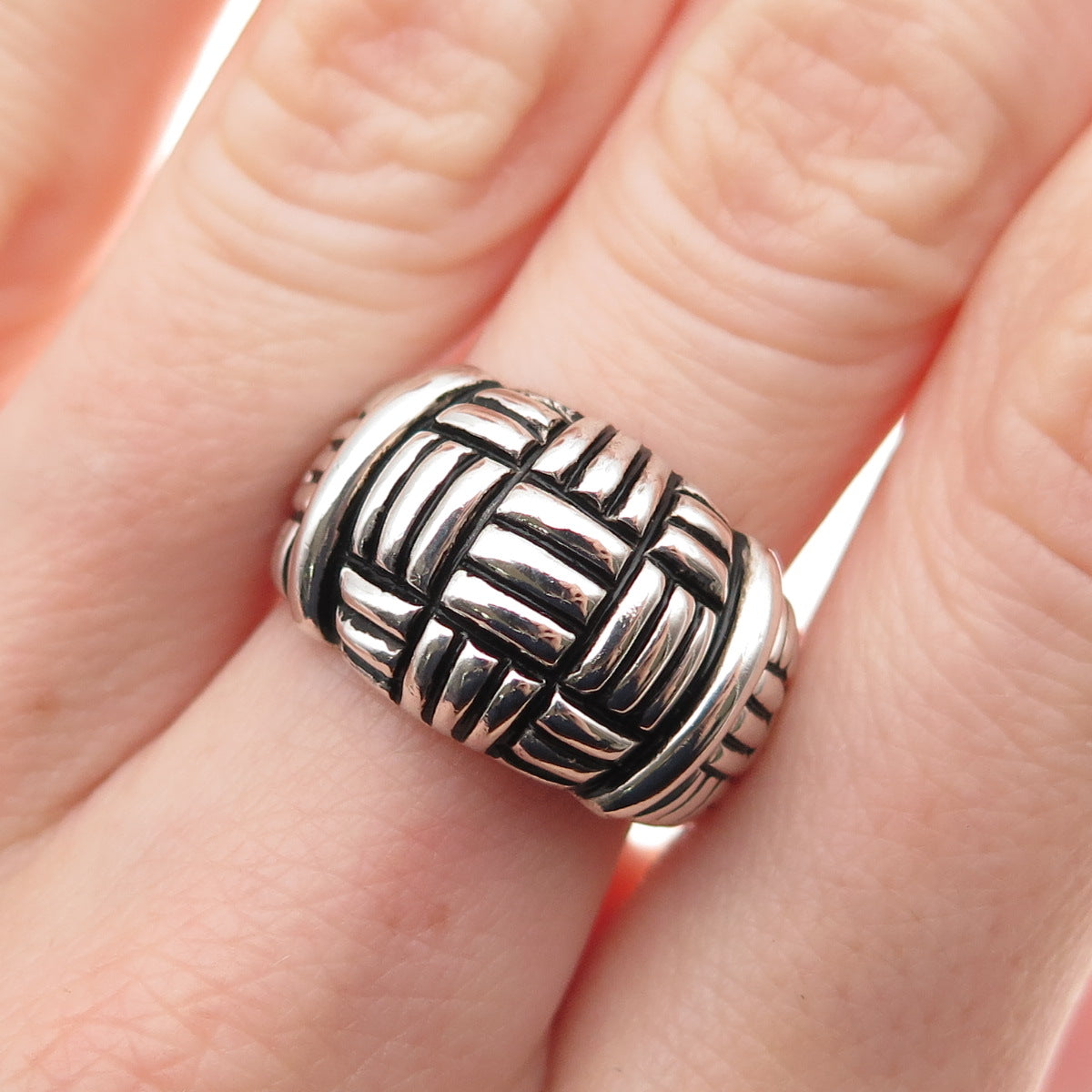 ESPO Joseph Esposito 925 Sterling Silver Vintage Woven Oxidized Ring Size 7
