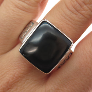 PHLD PlayHardLookDope 925 Sterling Silver Real Black Obsidian Ring Size 11.75