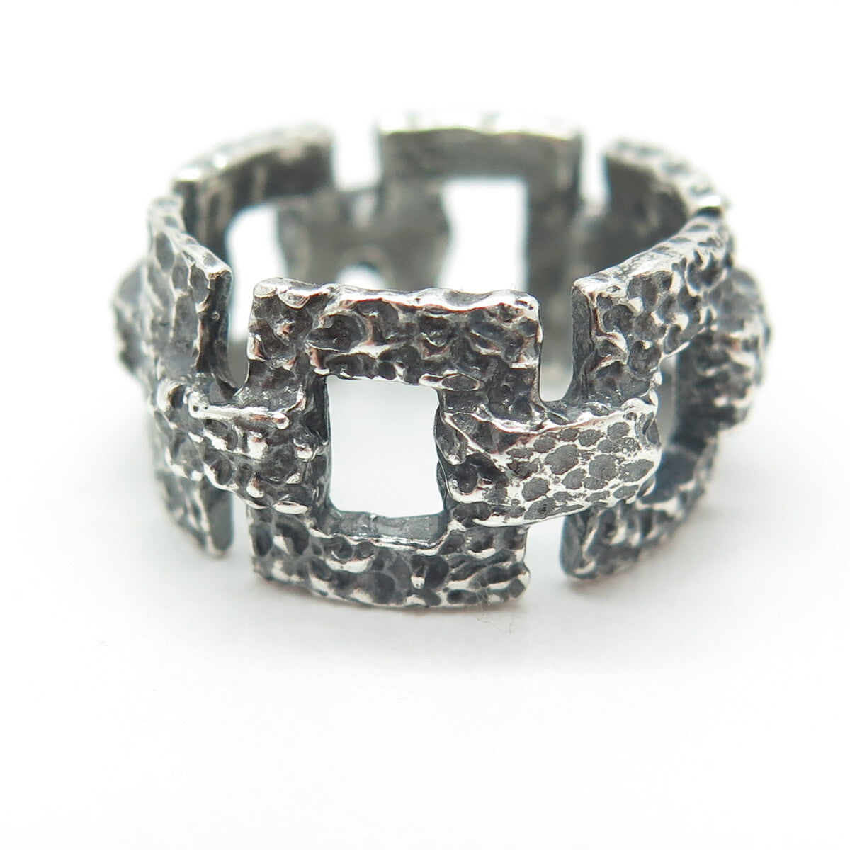 925 Sterling Silver Vintage Nugget Panel Link Oxidized Ring Size 6