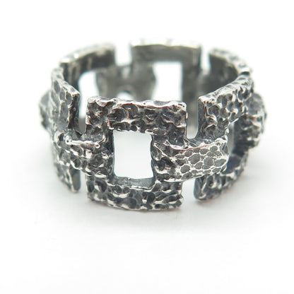 925 Sterling Silver Vintage Nugget Panel Link Oxidized Ring Size 6