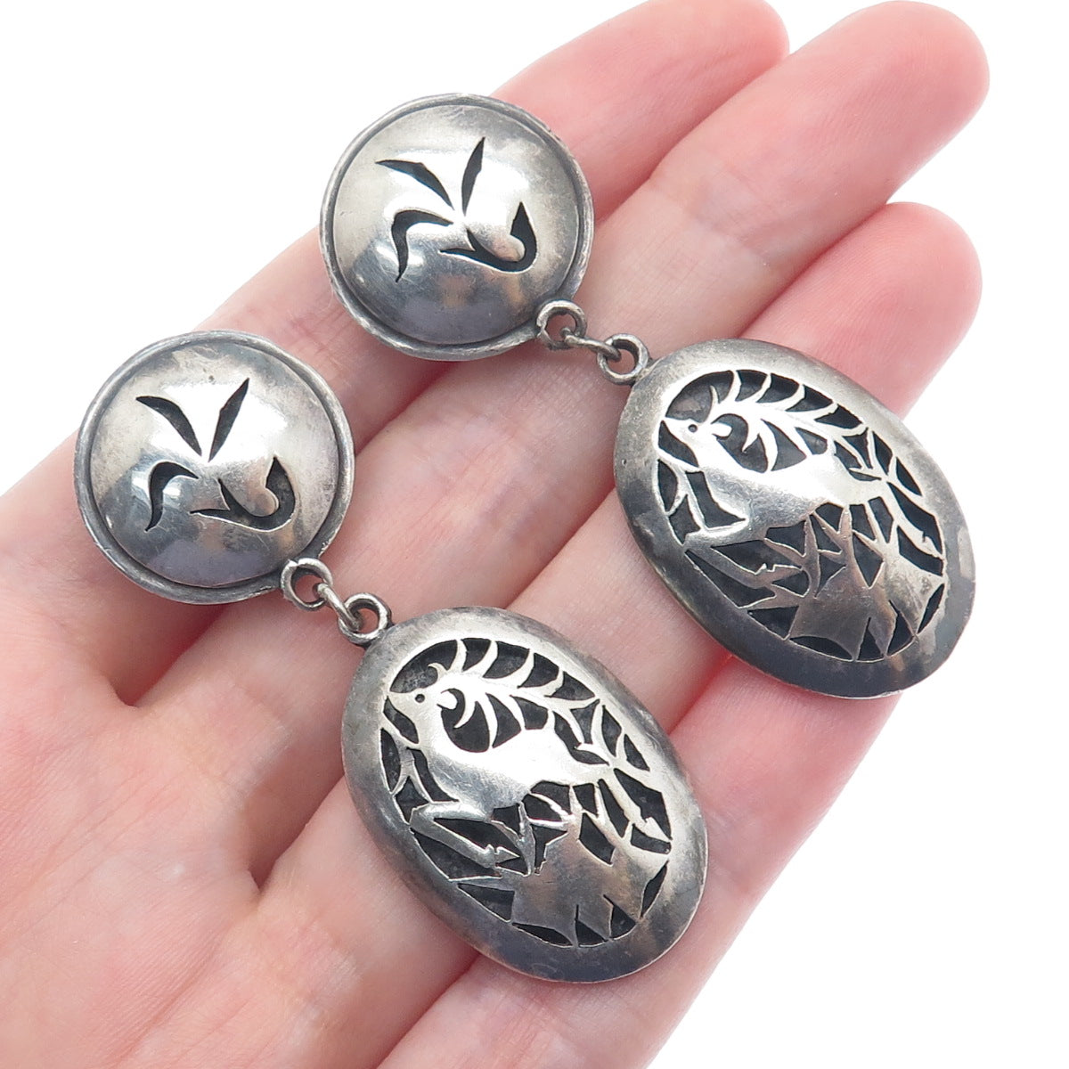BEZALEL 925 Sterling Silver Vintage Jerusalem Deer Oxidized Clip On Earrings