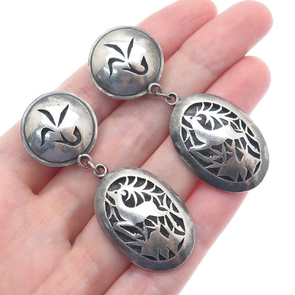 BEZALEL 925 Sterling Silver Vintage Jerusalem Deer Oxidized Clip On Earrings