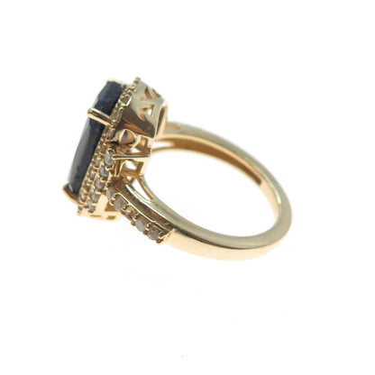 DSMK 925 Sterling Silver Gold Plated Real Diamond & Sapphire Ring Size 7.25