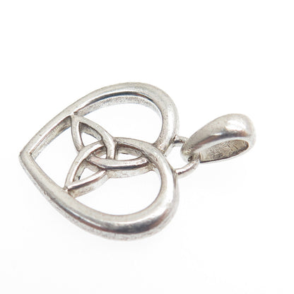 SOLVAR 925 Sterling Silver Vintage Celtic Trinity Heart Minimalist Charm Pendant