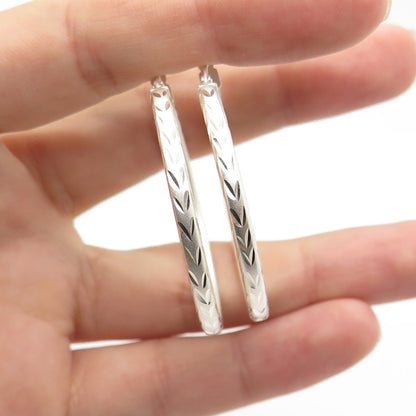 HANIN 925 Sterling Silver Engraved Hinged Hoop Earrings