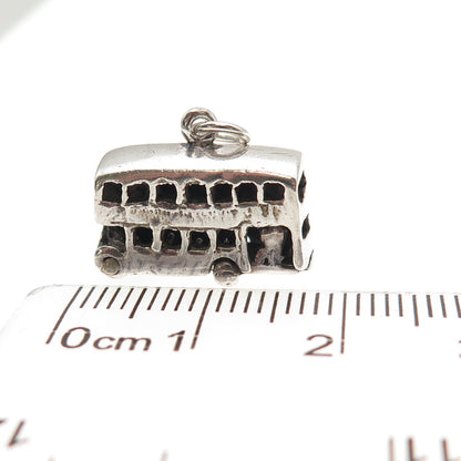 925 Sterling Silver Vintage London Double Decker Bus 3D Mini Open Cham Pendant