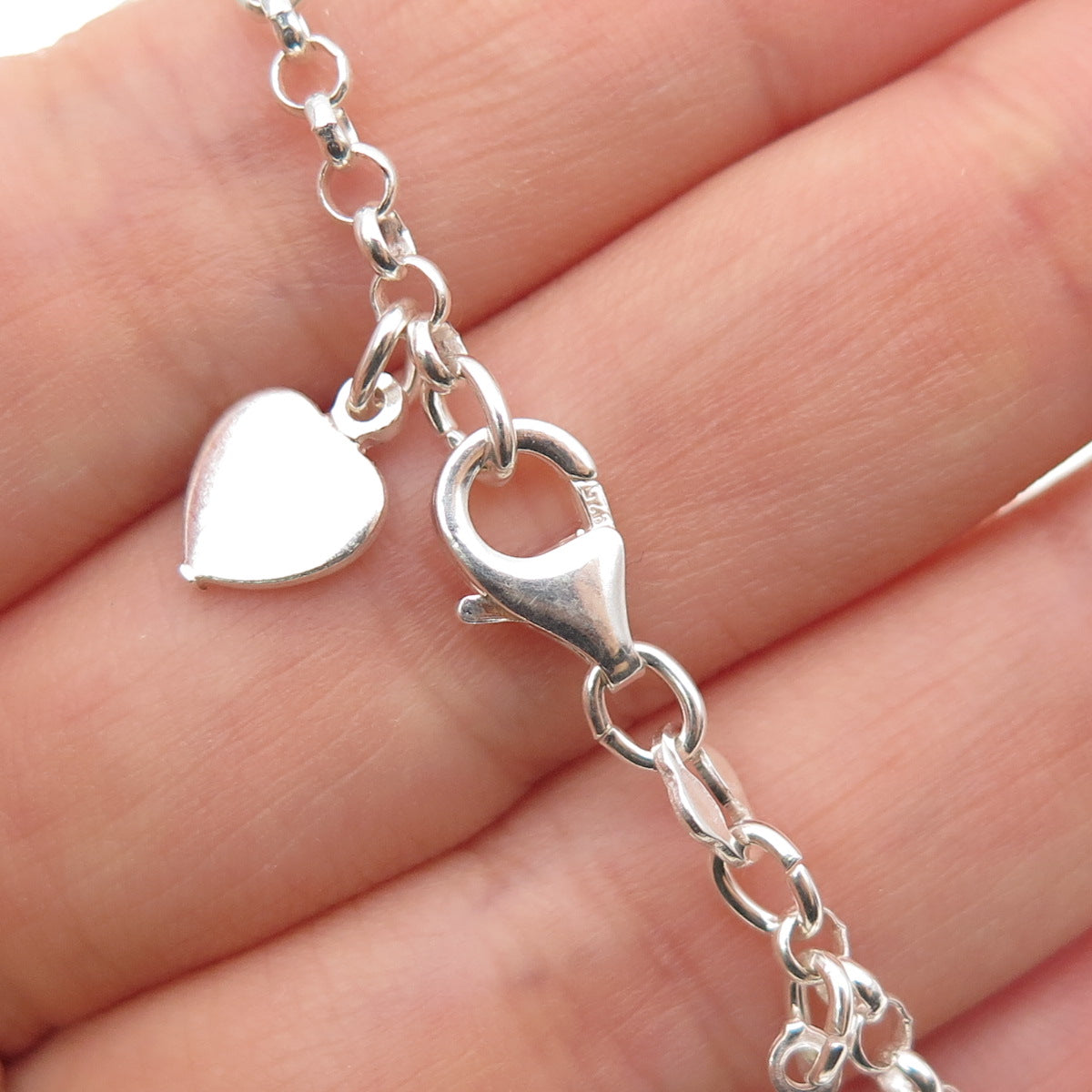 925 Sterling Silver Vintage Italy Heart Lock Dangle Charm Bracelet 6.75"