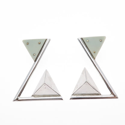 VICTOR ALFARO 14K Gold & 925 Sterling Silver Vintage Modernist Dangle Earrings