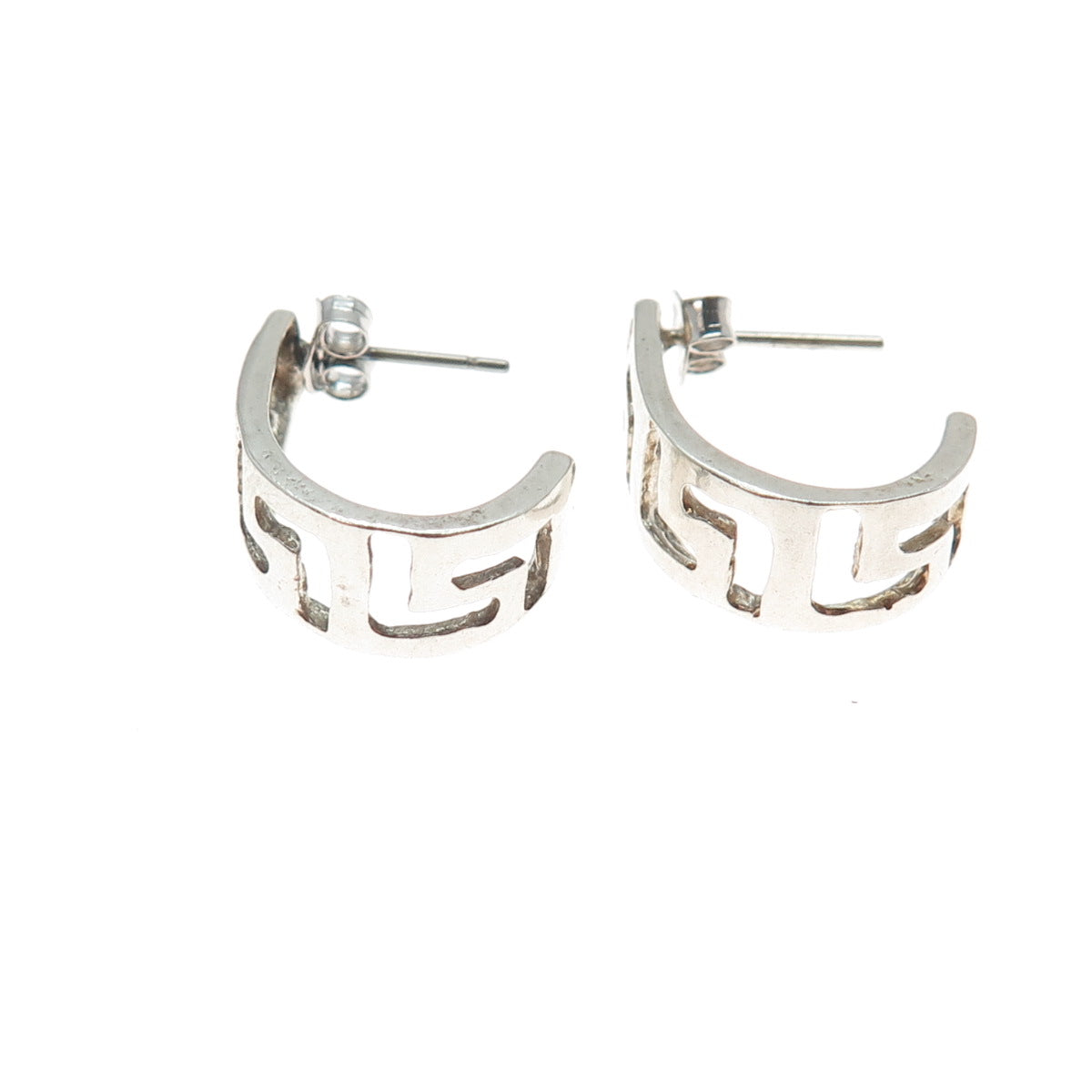 925 Sterling Silver Vintage Greek Key Hoop Earrings