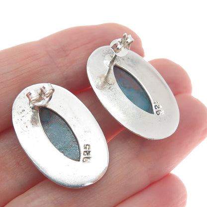 925 Sterling Silver Vintage Aqua Bubble Glass Modernist Earrings