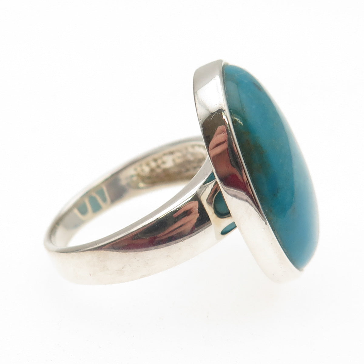 Whitney Kelly Sterling Silver Vintage Real Turquoise Modernist Ring Size 10.25