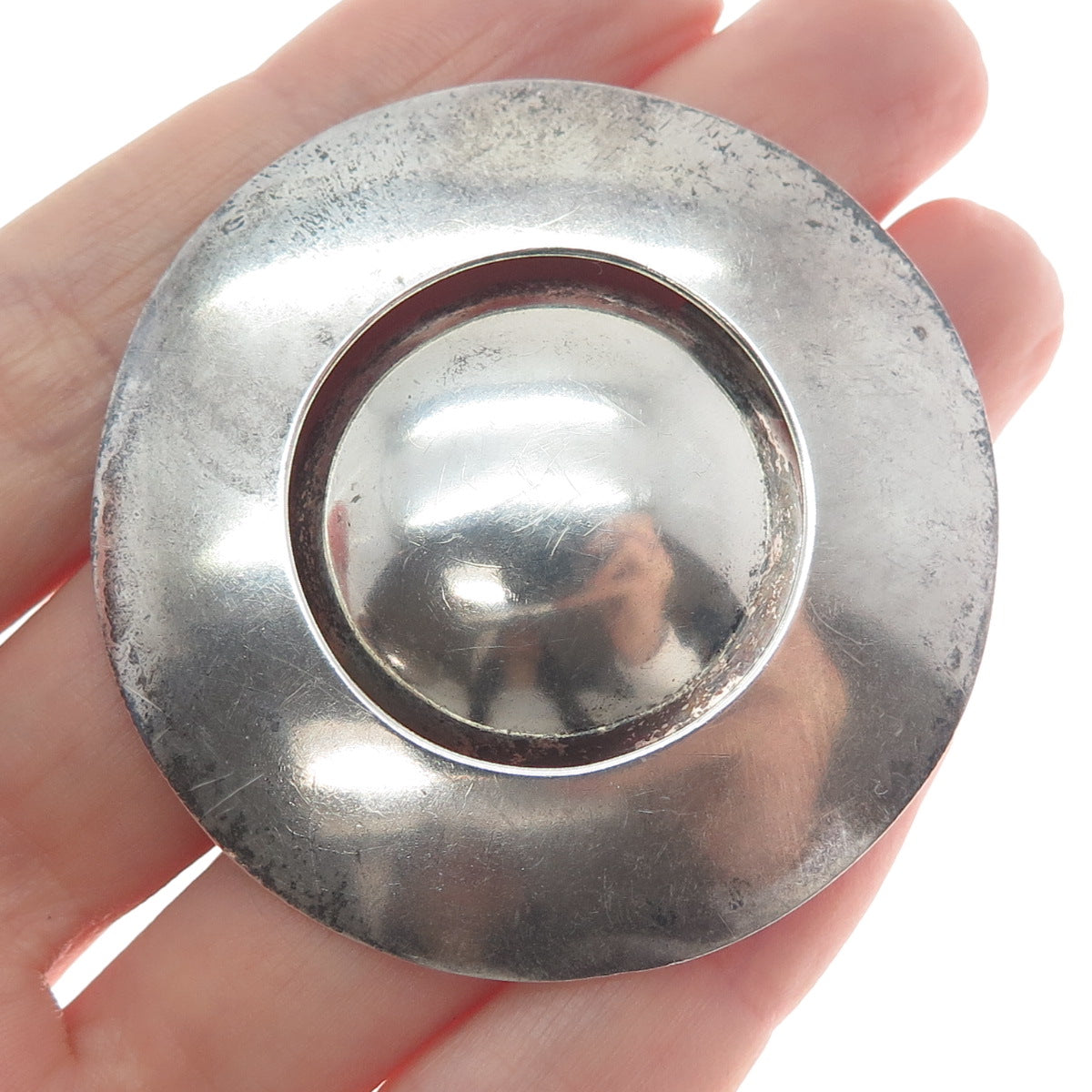 ZINA 925 Sterling Silver Vintage Modernist Disc Oxidized Pin Brooch
