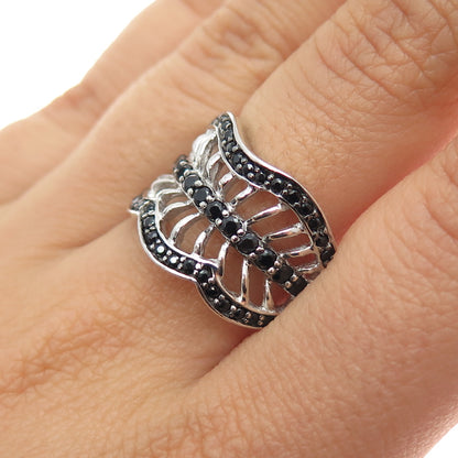 SAMPLE 925 Sterling Silver Real Round-Cut Black Spinel Modernist Ring Size 8