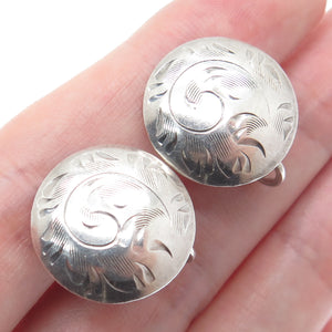 925 Sterling Silver Antique Art Deco Engraved Screw Back Earrings