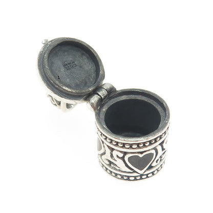 925 Sterling Silver Vintage Real Black Onyx Heart Pill Box Pendant