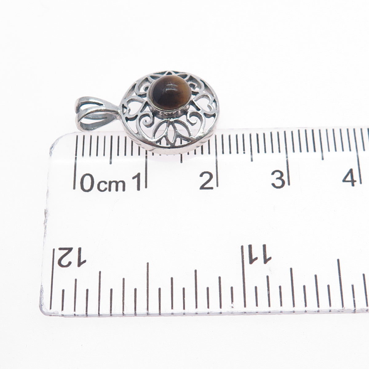 CHARLES WINSTON 925 Sterling Silver Vintage Real Tiger Eye Ornate Charm Pendant