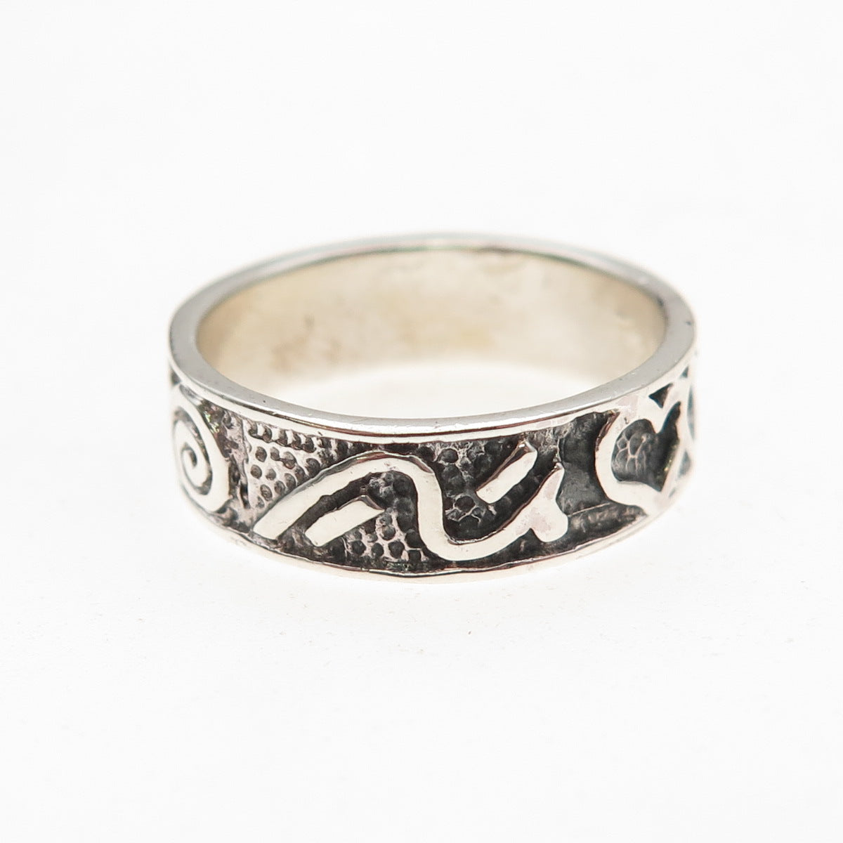 Ken Crafts 925 Sterling Silver Vintage Heart Spiral Oxidized Band Ring Size 8