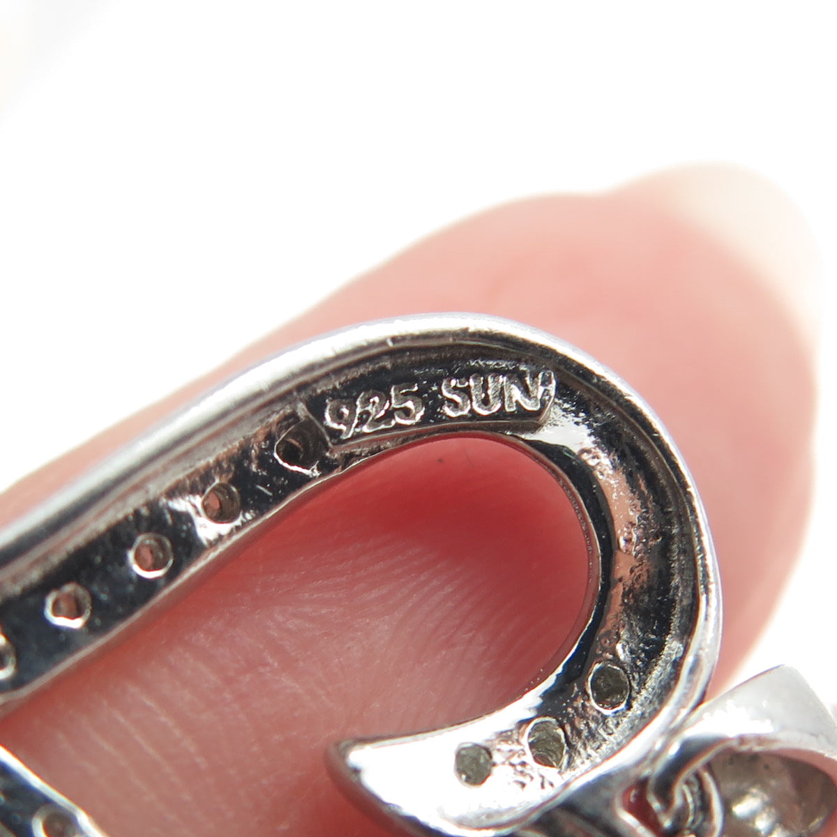 SUN 925 Sterling Silver Real Round-Cut Diamond Open Heart Pendant