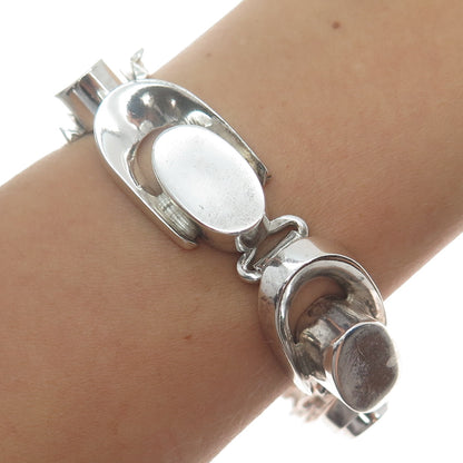 925 Sterling Silver Vintage Mexico Modernist Link Bracelet 7"