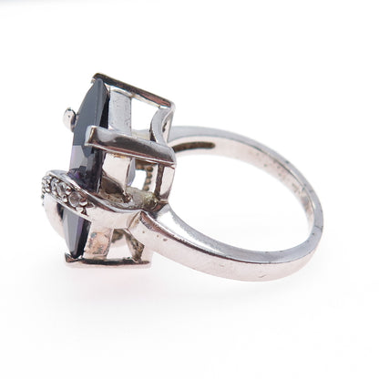 925 Sterling Silver Vintage Real Amethyst & C Z Ring Size 9.25