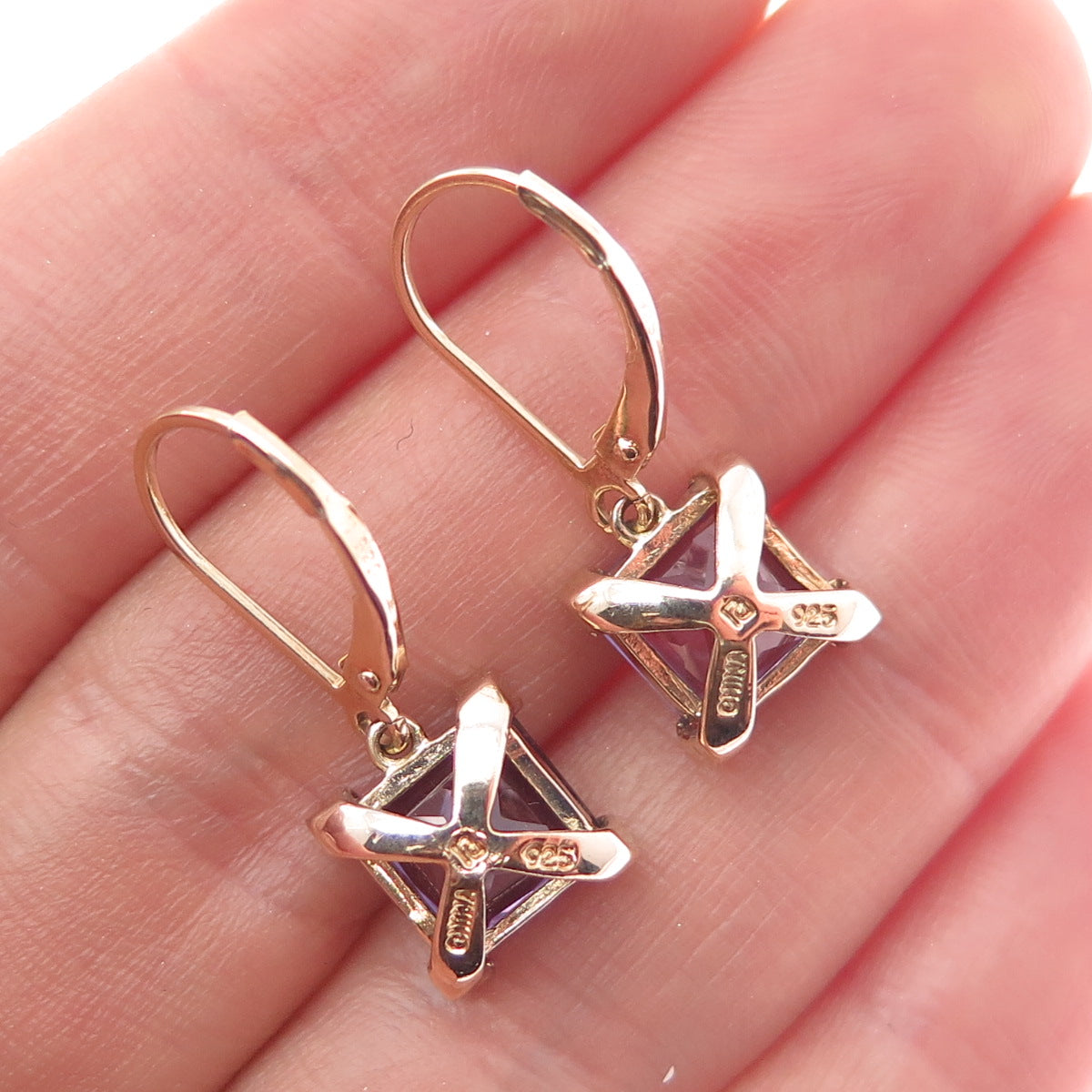 ROSS SIMONS Sterling Gold Plated Lab-Created Peacock Sapphire Dangle Earrings