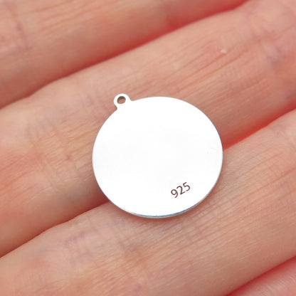 925 Sterling Silver Red Enamel Couple Heart Round Tag Minimalist Charm Pendant