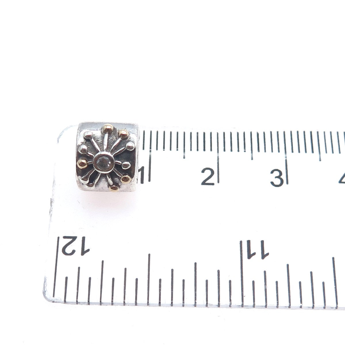 PANDORA 925 Sterling Silver & Gold Round-Cut C Z Desert Star Slide Bead Charm