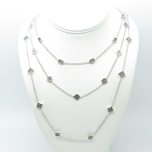 LOIS HILL 925 Sterling Silver Vintage Granulated Station 3-Row Necklace 16-18"