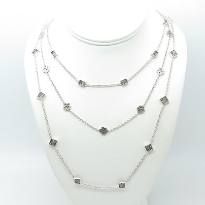 LOIS HILL 925 Sterling Silver Vintage Granulated Station 3-Row Necklace 16-18"