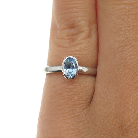 925 Sterling Silver Real Blue Topaz Gemstone Ring Size 4.75