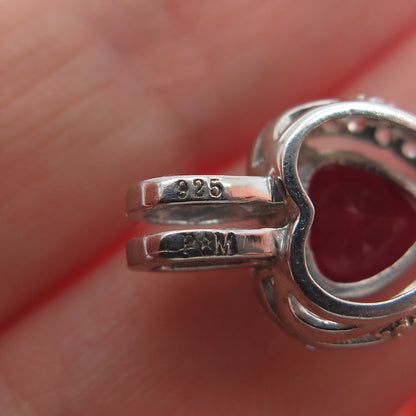 925 Sterling Silver Real White Topaz Gem & Heart-Cut Lab-Created Ruby Pendant