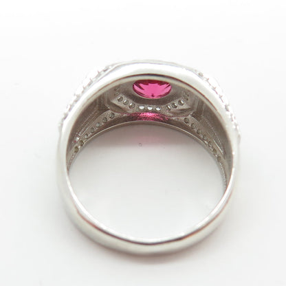 925 Sterling Silver Round-Cut White & Pink C Z Ring Size 9.5