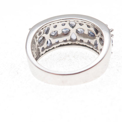 925 Sterling Silver Real Pear & Round-Cut Tanzanite Floral Ring Size 8