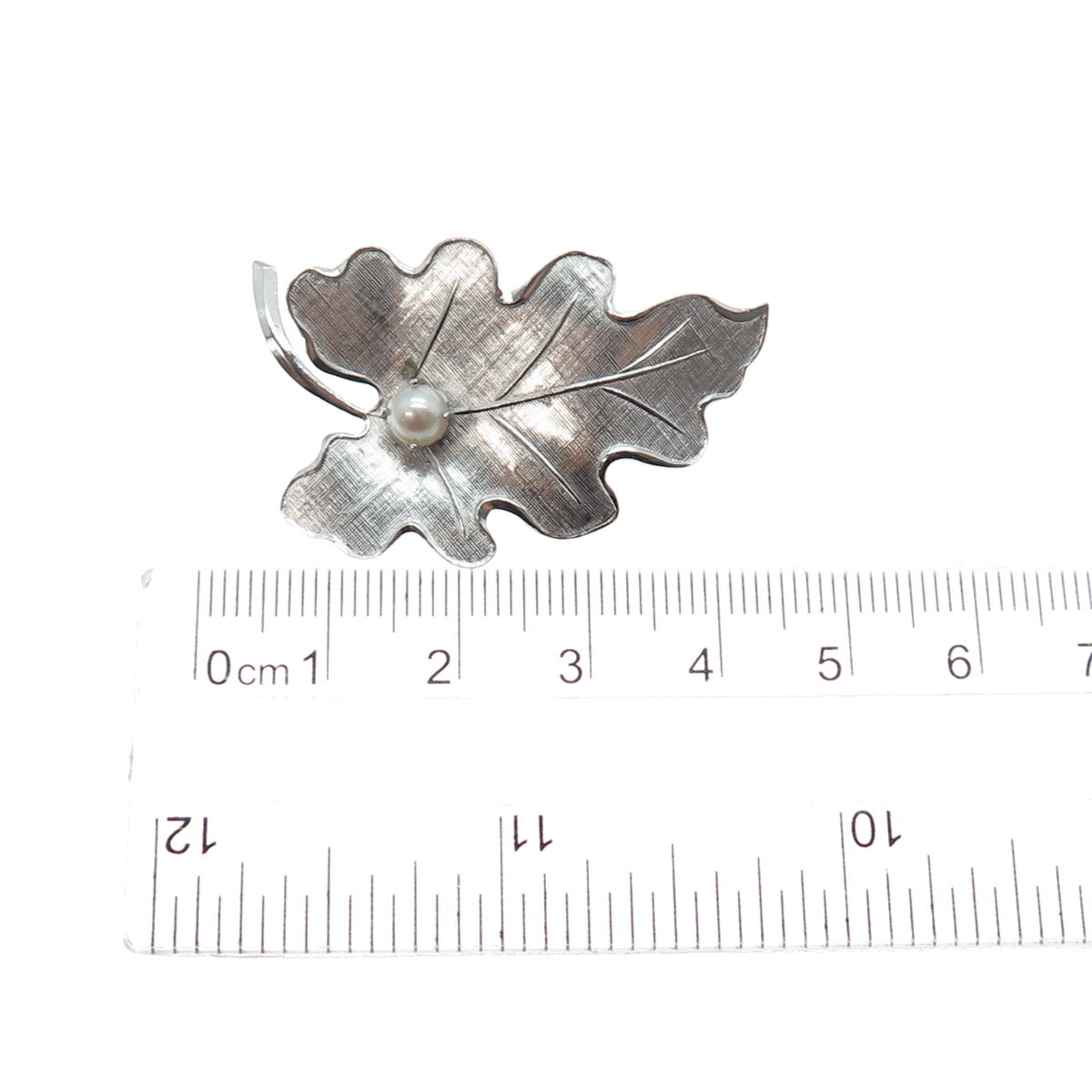 CARL ART 925 Sterling Silver Antique Art Deco Real Pearl Oak Leaf Pin Brooch