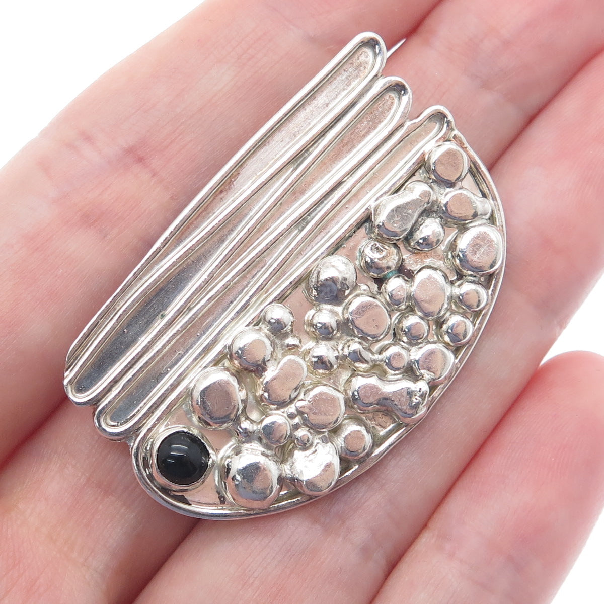 JOR JULIUS OLAF RANDAHL 925 Sterling Vintage Real Black Onyx Modernist Brooch