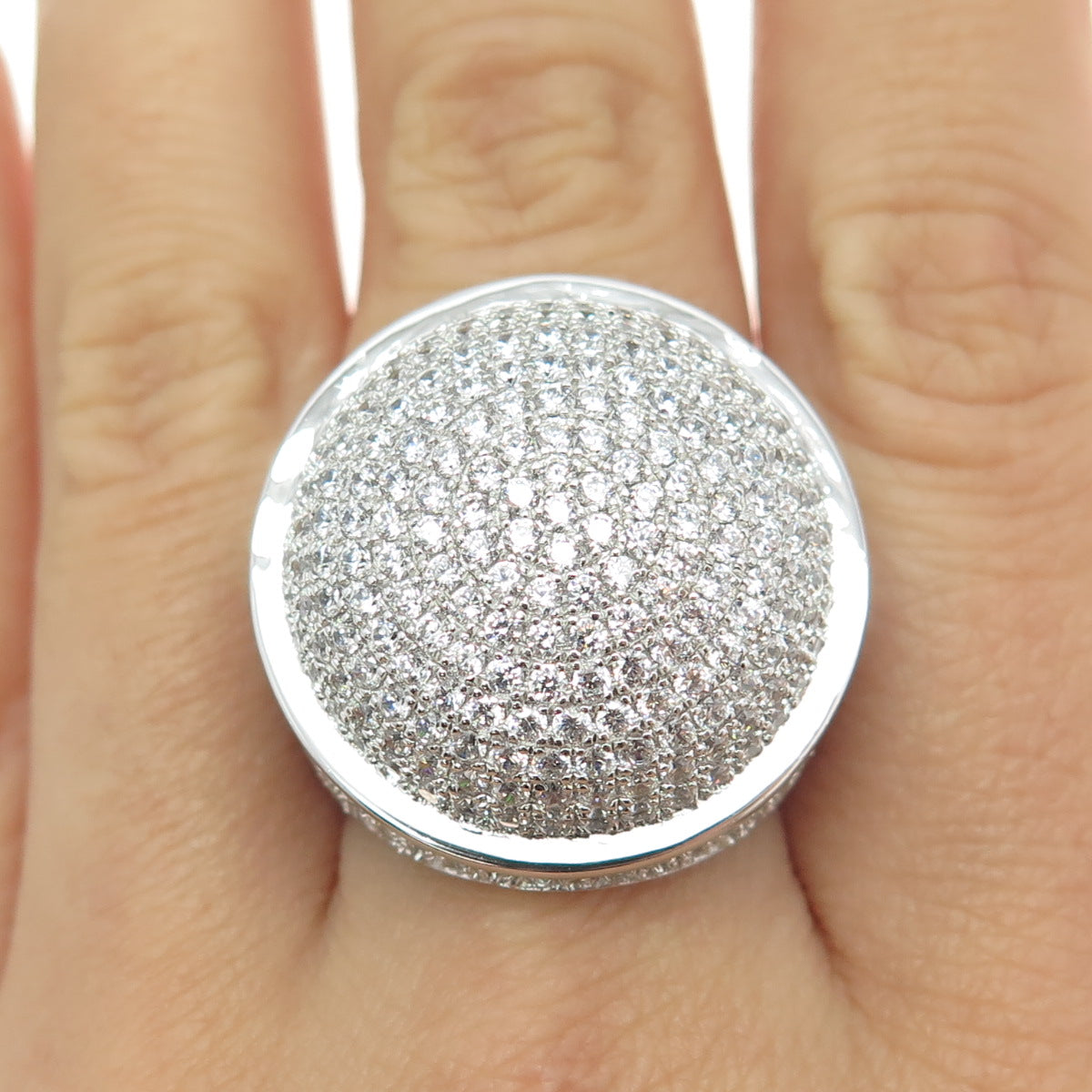 925 Sterling Silver Pave C Z Domed Ring Size 8