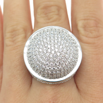 925 Sterling Silver Pave C Z Domed Ring Size 8