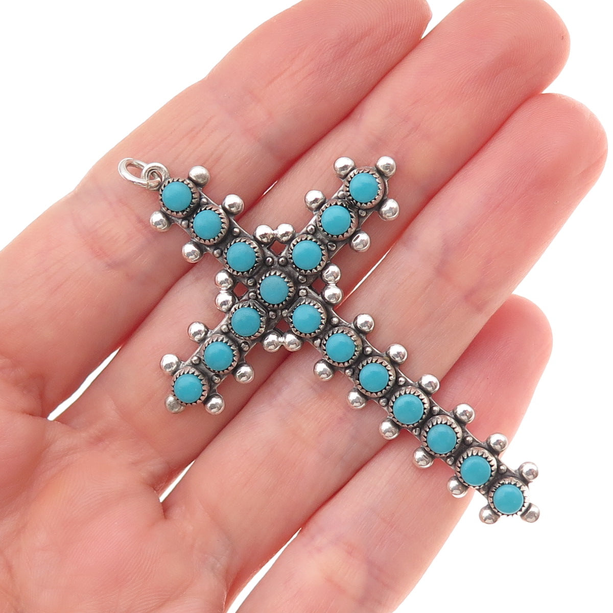 Bell Trading Post Old Pawn Sterling Vintage Turquoise Cross Snake Eye Pendant