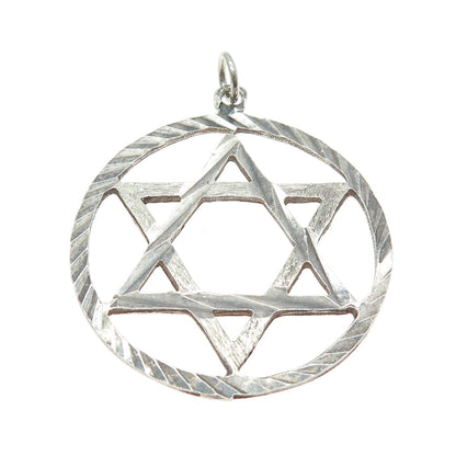 925 Sterling Silver Vintage Star of David Round Pendant