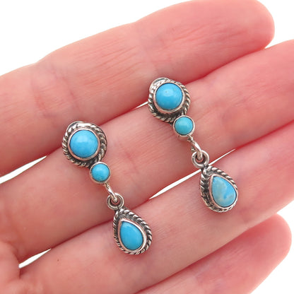 925 Sterling Silver Vintage Real Turquoise Oxidized Dangle Earrings