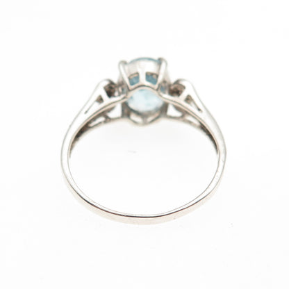 925 Sterling Silver Vintage Real Oval-Cut Blue Topaz Ring Size 6.5