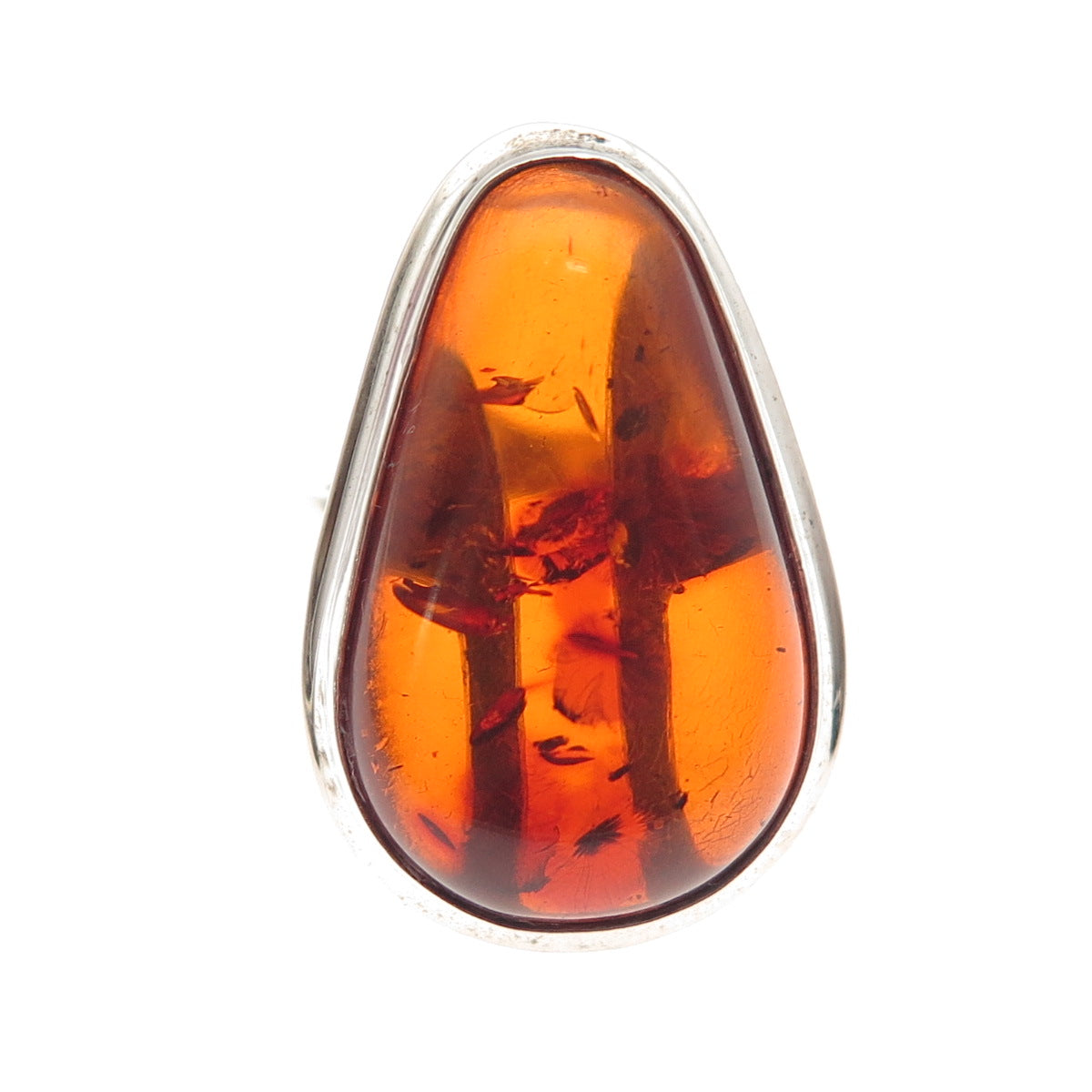 925 Sterling Silver Vintage Real Amber Modernist Ring Size 8.75