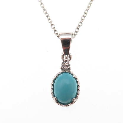 925 Sterling Silver Real Turquoise & White Topaz Cable Chain Necklace 18"