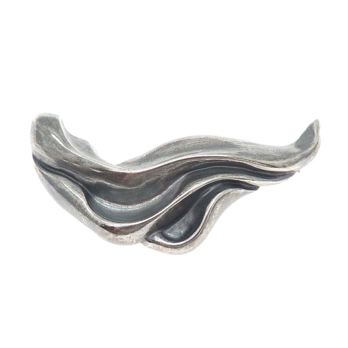 BERKELEY 925 Sterling Silver Vintage Modernist Wavy Oxidized Pin Brooch