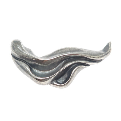 BERKELEY 925 Sterling Silver Vintage Modernist Wavy Oxidized Pin Brooch