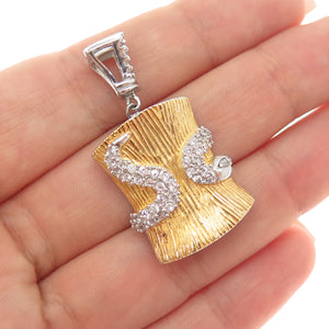 925 Sterling Silver Gold Plated C Z Snake Charm Pendant