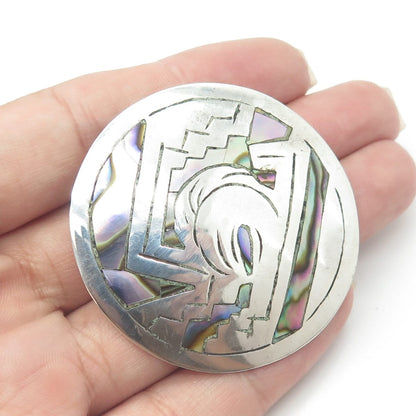 925 Sterling Silver Vintage Mexico Abalone Shell Modernist Pendant / Pin Brooch