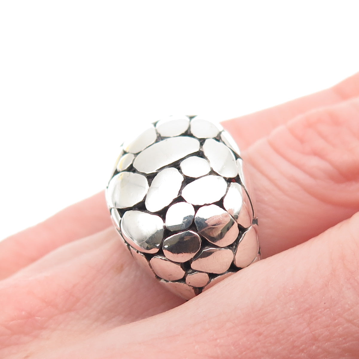 925 Sterling Silver Vintage Modernist Dotted Dome Ring Size 6