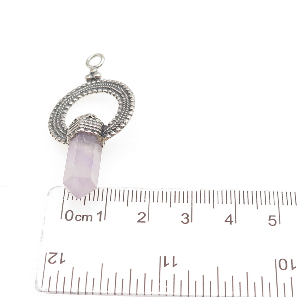 925 Sterling Silver Vintage Real Amethyst Circle of Life Amulet Oxidized Pendant