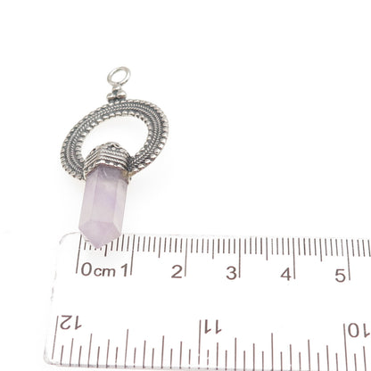 925 Sterling Silver Vintage Real Amethyst Circle of Life Amulet Oxidized Pendant